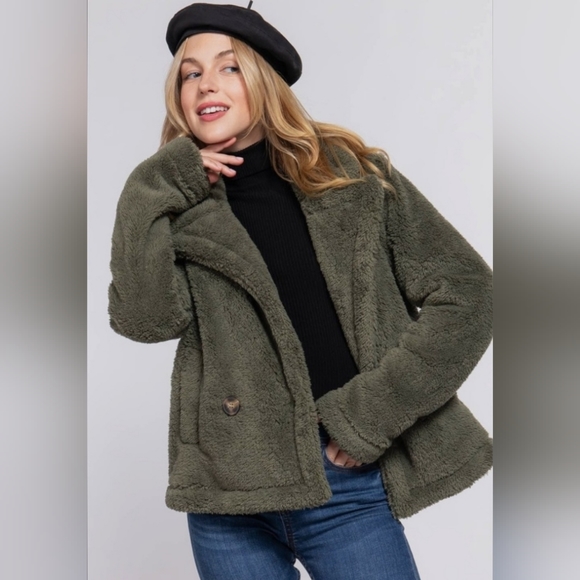 Active USA Jackets & Blazers - Notched Sherpa Collared Jacket